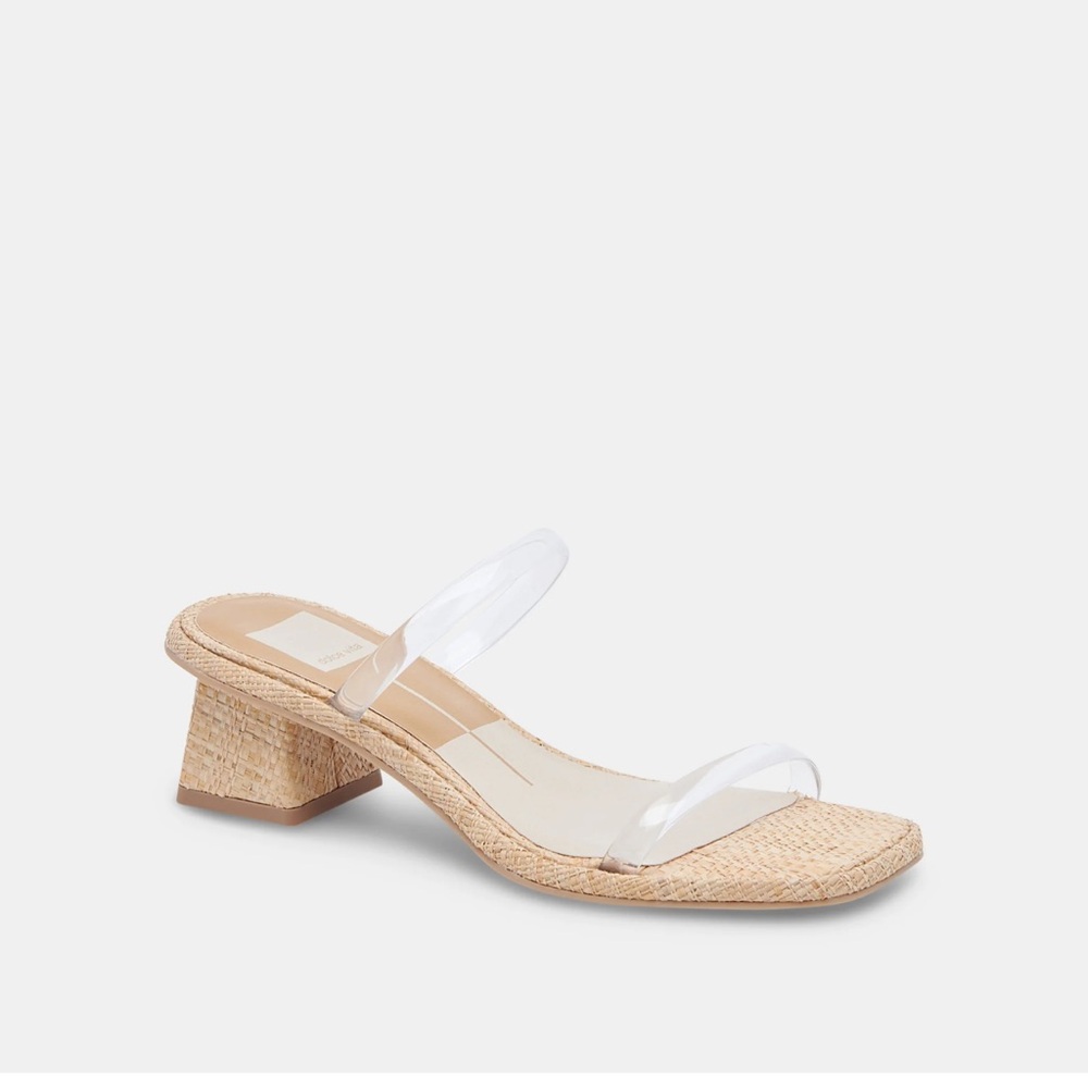 DV by Dolce Vita Clear Strap Natural Raffia Block Heel Sandal